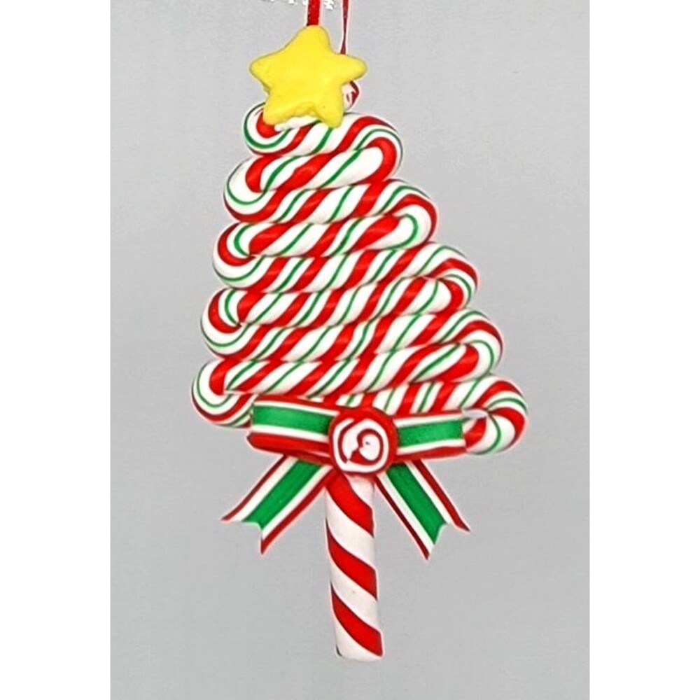 Christmas Tree Peppermint Candy Cane Ornament Polymer Clay Star Hanging Decor